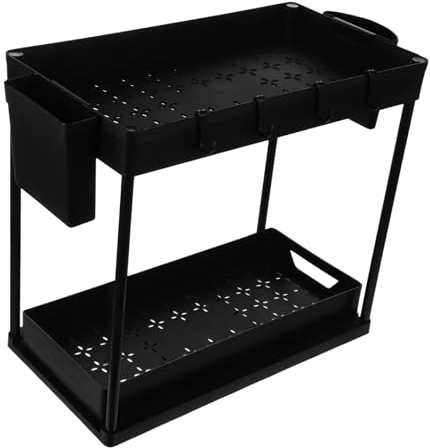 LALADEFIEE 2étage Organisateur De Cuisine à Deux Niveaux avec Support à Rangement sous Évier Ajustable Et Pratique Étagère Matériau Design Drainant pour Ustensiles De Cuisine