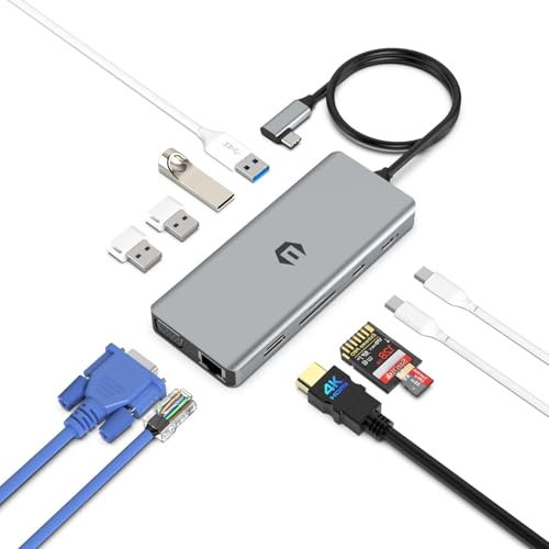 USB C Hub, 12 in 1 SUTOUG Docking Station with 4K HDMI VGA 1080P, 92W PD, 1Gbps Ethernet, USB-C 3.0 and 4 USB-A Data Ports, Type C Adapter for Surface Pro MacBook Pro Air and Windows