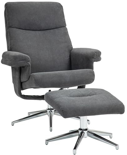 HOMCOM Relaxsessel mit Hocker, Fernsehsessel mit Liegefunktion Polstersessel für Wohnzimmer, Schlafzimmer, Samt, Dunkelgrau