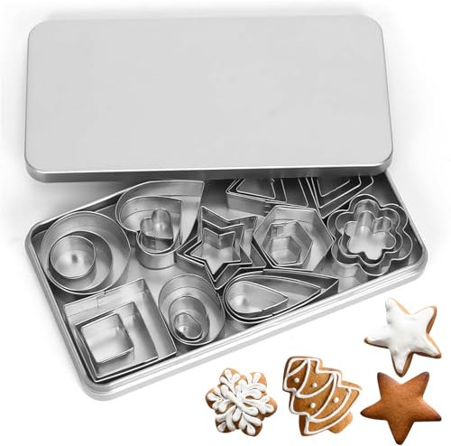 Souvik Plätzchen Ausstecher Set Edelstahl Keksausstecher Geometrische Ausstechformen für Backen DIY Kuchendekorationen Klein 30 Stück