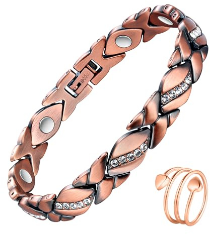 Jecanori 99,99% reines Kupfer, magnetisches Armband für Damen, effektiv, ultrastark, mit Geschenkbox und Entfernungswerkzeug, 22 cm, Kupfer