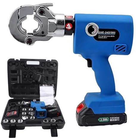 QFGain Electric Hydraulic Cable Lug Crimper Pliers - Rechargeable Crimping Tool, 50/80 Kn Electrical Terminal Wire Fiber Crimper Kit, 360° Rotatable, with Dies/Carry Case,300