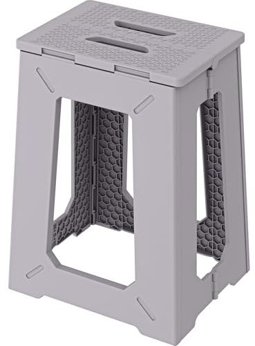 BLACKSPACE Foldable Step Stool 17.5 Inch, Heavy Duty Portable Plastic Chair for Adults, Durable and Compact, Ideal for Warehouse, Workshop, Factory, Industrial Use (45cm Gray)