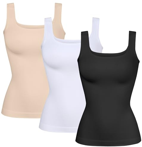 YIOIOIO Womens Shapewear Tank Top Square Neck Tummy Control Compression | No Bust Compression, Anti-Roll Hem, Back Support, Seamless Design, 4-Way Stretch, All-Day Wear Comfort