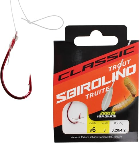 Storfisk fishing & more 8 Stück gebundene Spirolino Forellenhaken Rot mit 2 m Vorfachschnur