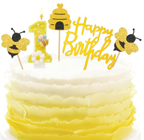 Zahl 1 Bienenblumenkerze,Tortendeko Biene 1.Geburtstag,Gelb Bieneblume Geburtstagskerzen,Honigbienenkuchenkerzen Toppers,Tortendeko Geburtstag Mädchen