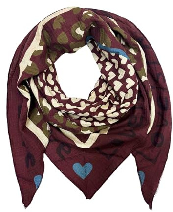 XL Dreieck Strickschal Herz Leopard Frühling Schal 100% Baumwolle Made in Italy Fashion Tuch Dreieckschal Stola Herbst Frühling Tuch Leo Love is Love Happy