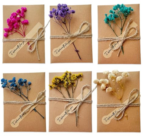 ZORVYN Set di 6 Biglietti di Auguri, Biglietti di Compleanno Retrò in Carta Kraft con Fiori Secchi e Buste, per Natale, Matrimonio, Congratulazioni (10 x 7 cm)