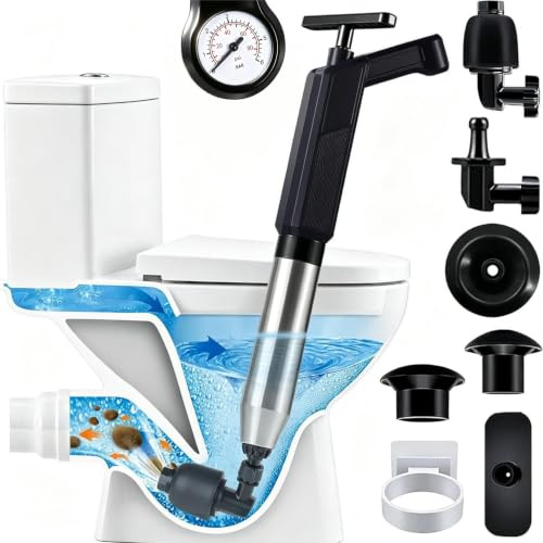 Wenbones Pömpel, pulitore per tubi ad aria compressa, con compressione dell'aria e indicatore della pressione dell'aria, con 4 ventose, per lavandini, doccia, cucina, bagno