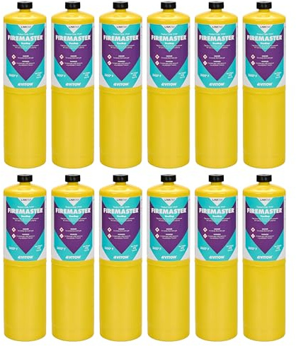 LavaTap Firemaster MAPP Gas 12 Pack - 400g MAP Blow Torch Fuel | Burns hotter than propane for fast soldering & brazing. Fits Rothenberger, Bernzomatic & standard 7/16 EN417 torches