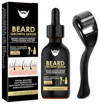 Bartwachstum Set Mit Bartroller, 60 Ml Beard Roller/Bartwuchs-Serum-Öl Bartwuchsmittel Männer, Bartwuchs Bartöl Stimuliert Schnurrbart Und Haarwachstum Bartpflege-Set Geschenk Für Männer/Vater