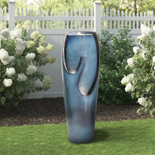 Generisk 98 cm hög glasvattenfontän inomhus och utomhus – modern bordsfontän med lugnande plats för trädgård, terrass eller vardagsrumsdekoration