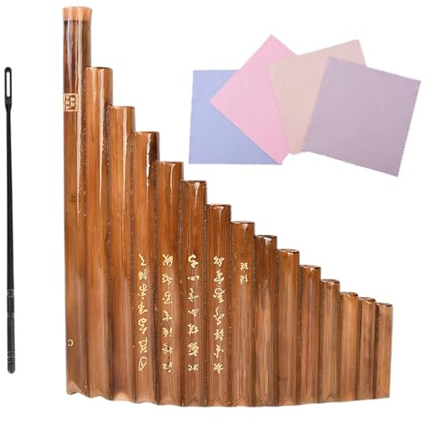 UKCOCO 15 rohr Bambus Panflöte für Anfänger Tragbares Traditionelles Holzblas Instrument mit Stimmungskorrektur Pädagogische Schul Panflöte Braun Zufällige Farbe Zufällige Farbe