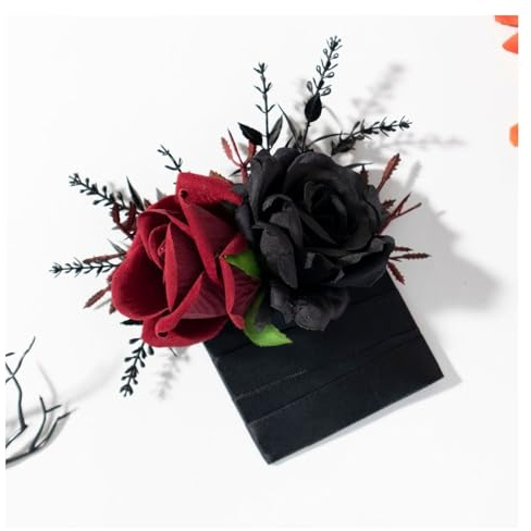 Hotcinab Gotiskt bröllop boutonniere handgjord vampyr boutonniere svart gotisk knappblomma ros blomma ros blomma nål bröllopsbrosch för brud brudgum svart 1 styck