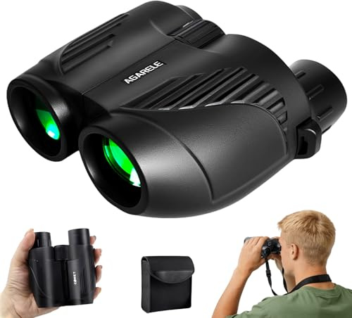 Fernglas für Kinder 10X25 Kleines Fernglas für Erwachsene mit Nachtsicht | Kompaktes Binoculars mit HD Linsen für Sportspiele Vogelbeobachtung Reisen Jagd Konzerte mit Gürteltasche&Faltbares Schwarz