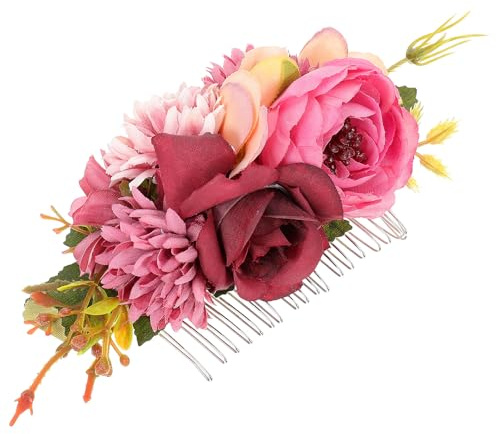 LABRIMP Peineta de Tela Flores Rosa Fucsia, Tocado Floral para Novia y Vacaciones Playa, Diseño Romántico Compacto y Liviano, Accesorio para Boda y Fiestas Obsequios