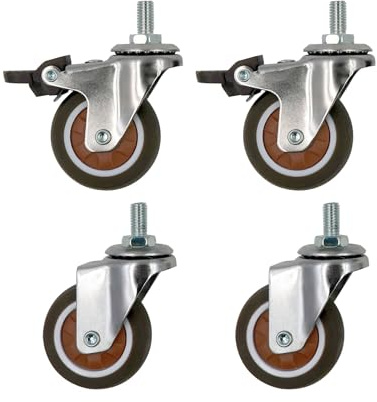 4 Stück 50mm Möbelrolle M8x15mm 2 Bremse 2 Ohne 35 KG 360 Grad | Lenkrollen Gummi Schwerlastrollen Transportrollen für Geräte und Möbel
