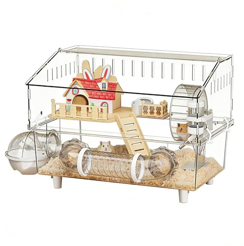 Großer Hamsterkäfig, transparenter mit zwei Etagen für Kleintiere – Habitat für Hamster | ideal für kleine Tiere, von Innen bis auf Reisen