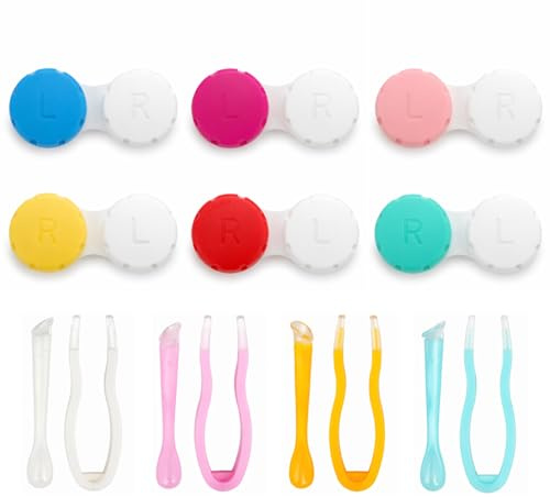 Kit Étuis Lentilles de Contact 6 Pièces + Extracteurs, Boîtes Étanches Anti-fuite L/R, pour Lentilles Souples et Rigides, Voyage Maison, Hygiène, Déplacements, Léger et Portable pour Sac à Main