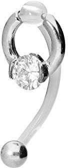 PIERCINGLINE PMFK Bananabell + Chirurgenstahl Design RING + 5 mm KRISTALL Piercing Intimbereich Bauch Silberfarben