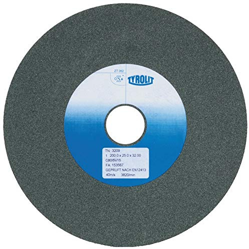 Tyrolit 3135 Schleifscheiben für konventionelle Keramik-Schleifmaschine, 1 Form, C 80 J5 V15 Spezifikation, 40 x m/s, 200 mm x 20 mm x 32 mm