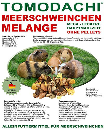 Tomodachi Meerschweinchenfutter pelletfrei Hauptmahlzeit Gemüsemix Alleinfutter Müsli Meerschwein Möhrenflocken Erbsenflocken Getreide Nüsse Kräuter 15kg