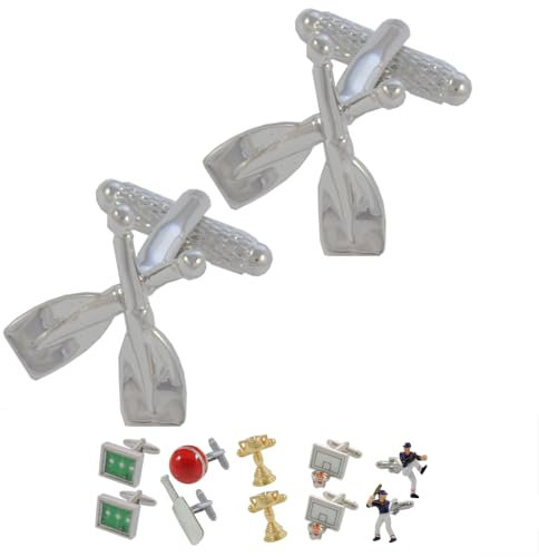 COLLAR AND CUFFS LONDON Gemelli Camicia Uomo Nautico - con Scatola - Ottone - Canottaggio - Argento Colorato - Timone Nave Remi Barca Canoa Kayak Remare - Un Paio