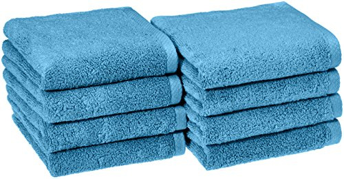 Amazon basics Lightweight quick-dry hand towels - 100% cotton, 8-pack, 28 x 16 inches, lake blue