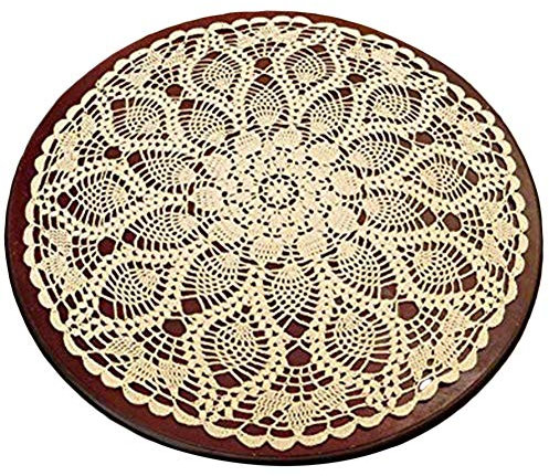 Yizunnu Tischdeckchen aus Baumwolle, rund, handgefertigt, Weiß 60 cm