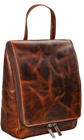 STILORD Lewi Kulturbeutel zum Aufhängen Leder Kulturtasche Waschtasche mit Henkel und Haken Reise Necessaire Vintage Leder Farbe:Milano - braun