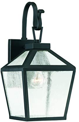 Savoy House 5-100-BK Woodstock Modern Rustic Clear Seeded Glass Outdoor Wall Lantern, 1-Light 60 Watt, 16 H x 8 W, Black