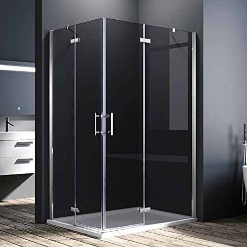 SONNI Cabine de douche 80 x 120 cm, entrée d'angle 195 cm, hauteur avec portes battantes en verre Nano de 6 mm, porte à charnière, paroi de douche, entrée d'angle