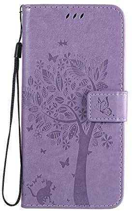 Fatcatparadise Kompatibel mit Samsung Galaxy M31 Hülle, Handyhülle Samsung M31, Prägung Muster Schutzhülle Galaxy M31 PU Leder Wallet Case Klappbar Flip Hülle Brieftasche Ledertasche (Lavendel)