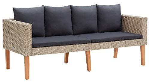 vidaXL Gartensofa 2-Sitzer mit Auflagen Zweisitzer Sofa Lounge Gartenbank Gartenmöbel Sitzgruppe Garten Garnitur Poly Rattan Beige