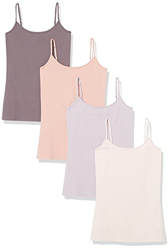 Amazon Essentials Camisola Ajustada para Mujer, Paquete de 4, Camello, Chocolate, Beige Claro, Lila, Talla M