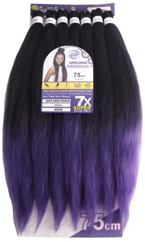 SUPER JUMBO PREMIUM 609gr, 75CM – Extensions pour Tresses Africaines et Dreadlocks - Un paquets pour compléter la coiffure. (T NOIR / VIOLET)