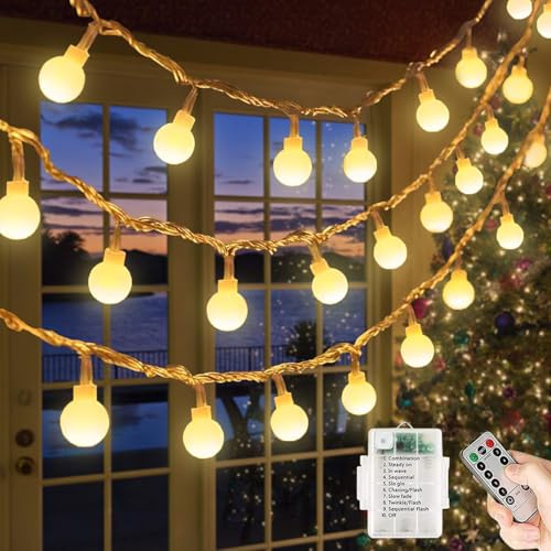 Lichterkette Batterie, 40LED 5M Lichterkette Weihnachtsdeko, 8 Modi mit Fernbedienung, IP65 wasserdicht, geeignet für Balkon, Garten, Weihnachten und andere Innen- und Außendekorationen (Warmweiß）