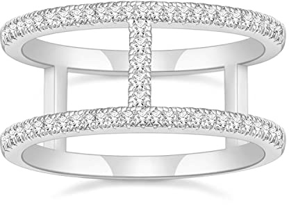 SHINYSO Wedding Bands for Women Half Cubic Zirconia Eternity Double Layer Engagement Rings Size 4-10 (Silver, Size 6)