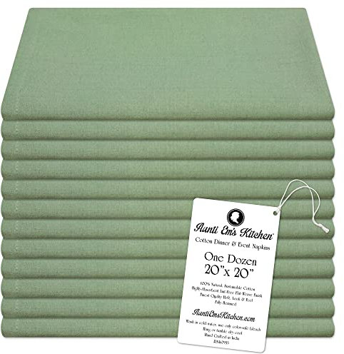 Aunti Em's Kitchen Salbeigrüne Baumwollservietten, 50,8 x 50,8 cm, übergroß, 100% natürlich, für Abendessen, Veranstaltungen, Hochzeiten, 12 Stück