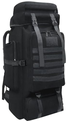 Wesoke Mochila de camping de 80 litros Mochila de Senderismo para Hombres y Mujeres, Mochila de Viaje al Aire Libre Impermeable Extra Grande, Mochila MOLLE Ajustable Gruesa de gran tamaño, Negra