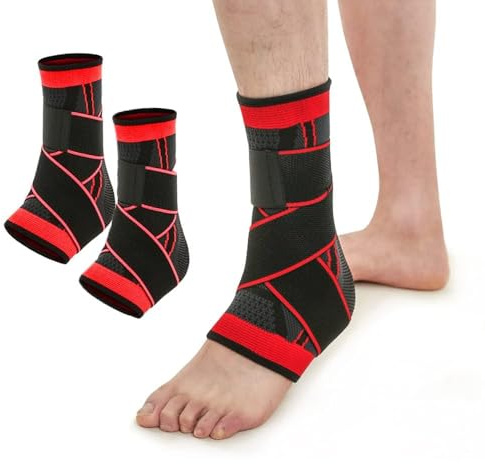KOEMCY 2 Tobilleras Deportivas Compresión Ajustable Soporte Tobillo Elástico Protección Articulaciones Estabilizador Anatómico Transpirable
