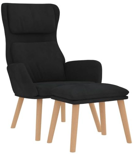 vidaXL Relaxsessel mit Hocker, Sessel mit Armlehne, Fernsehsessel für Wohnzimmer, Polstersessel Lesesessel mit Metallgestell, Modern, Schwarz Samt