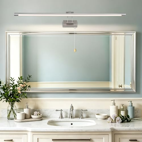 TYhogar LED Spiegelleuchte Badezimmer 90cm 16W mit Schwenkbarem Lampenkopf | Badezimmer Lampe LED Bilderleuchte mit Zugschalter Wandleuchte Arc Arm IP44 Spiegelschrank Beleuchtung Badlampe