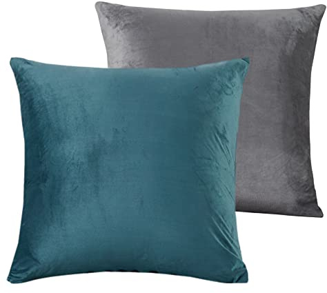 Damier Plüsch Kissenbezug 40x80cm Winter Flauschig Cashmere Touch Kissenhülle Türkis Petrol Grau Flanell Biber Plüschkissen 2er Set Kopfkissenbezug im Umschlagstil