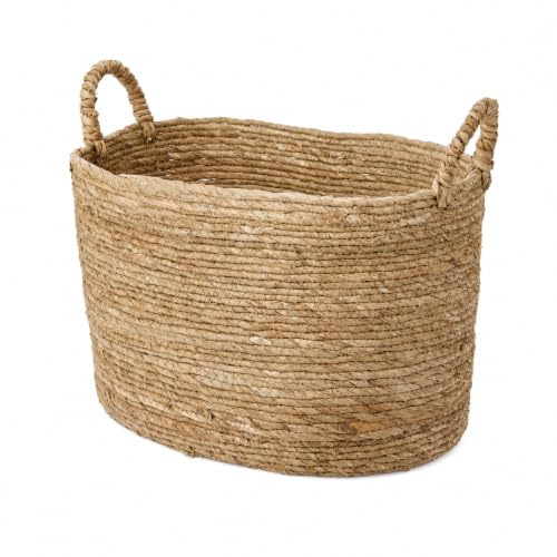 Eden & Willow Natural Straw Woven Storage Basket, Home Organisation Hamper Basket with Handles (Large)