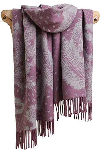 GFM® Elegant Pashmina Style Scarf or Peacock Feather Shawl Design Pckshl-jmn-Lila