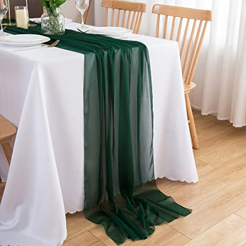 CHUQING Tischläufer Chiffon,Dunkelgrün,70x300 cm,in Grün,Table Runner Hochzeit