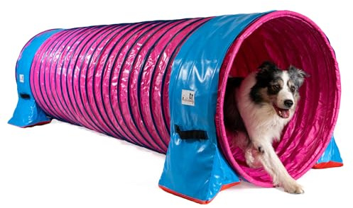 Callieway® Dog Agility Tunnel Profi Hunde Tunnel Agility Gerät (Stützsandsäcke bereits inklusive) (80cm / 3m, Fuchsia)