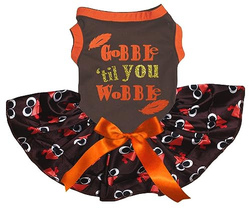 Petitebelle Feathers Gobble Til You Wobble Welpenkleid für Hunde, Braun / Truthahn, Größe M