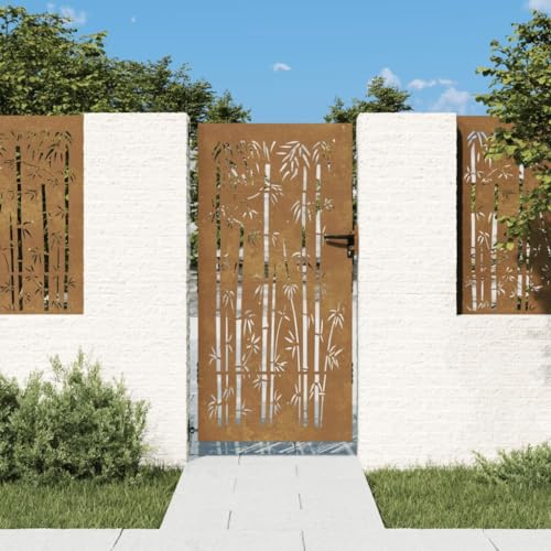 LAPOOH Puerta de jardín Acero corten diseño bambú 85x175 cm, Puertas para Jardin, Puertas De Exterior, Valla Jardín, Rejas para Puertas De Entrada